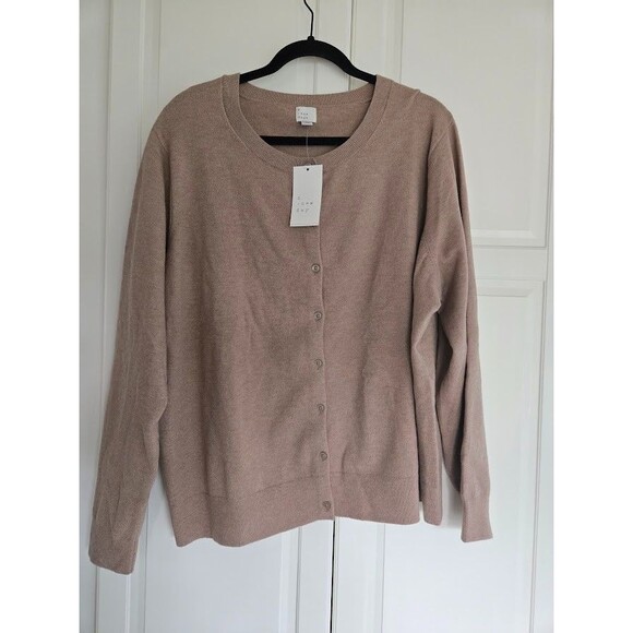Sweaters - A New Day Button Front Cardigan - Light Brown - Womens 3X - NEW